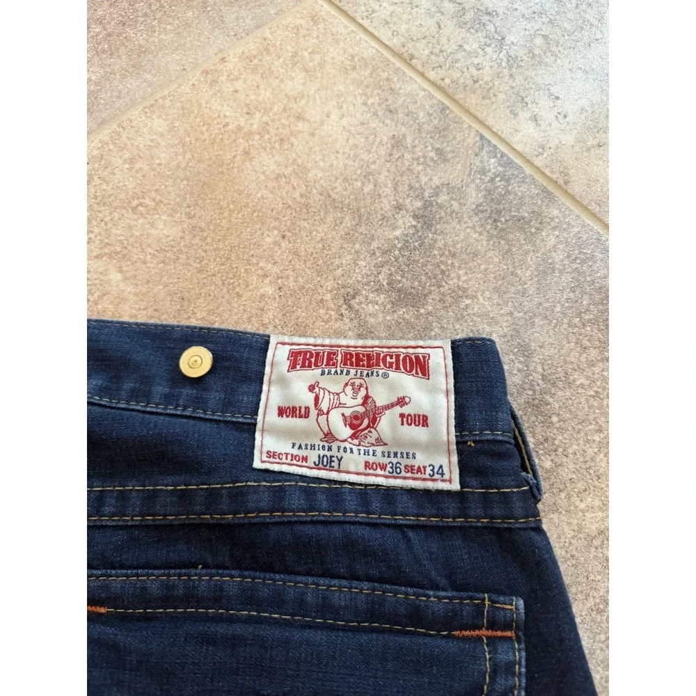 Men's Vintage Y2K True Religion-Made In USA-Orange Big T Jeans Row 36 Seat 34